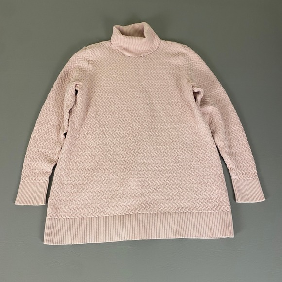 Lands' End Cotton Tunic‎ Turtleneck Sweater Women's Large Pink Textured Knit - Picture 1 of 12